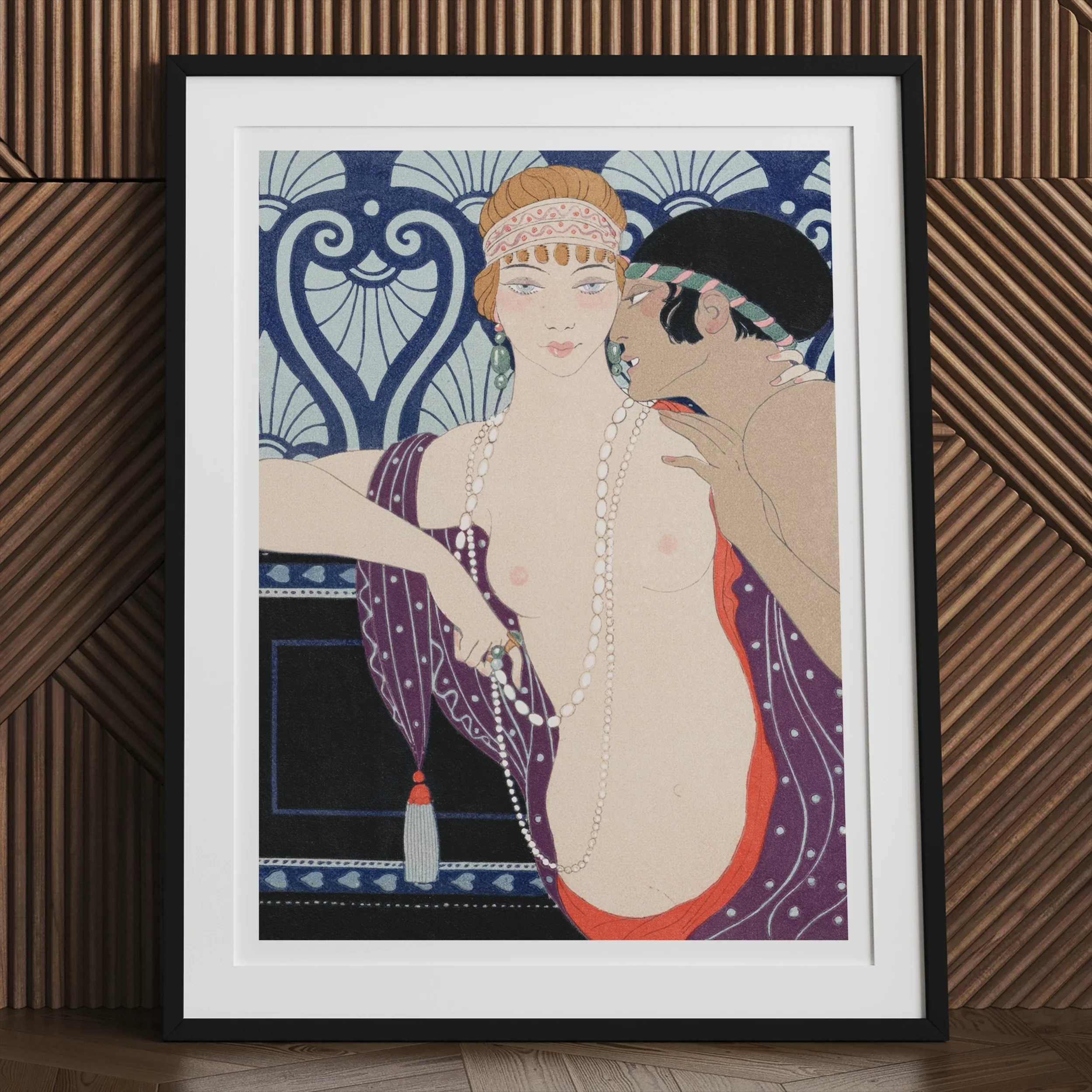 Les Trois Beautes De Mnasidika - George Barbier Art Print, Framed Art Deco-style Illustration Two Stylized Women 1920s