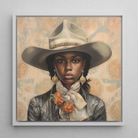 Letitia - Black Lesbian Cowgirl Art Framed Canvas, Framed Portrait Woman Cowboy Hat