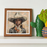 Letitia - Black Lesbian Cowgirl Art Print, Framed Portrait Person Gray Cowboy Hat Neckerchief