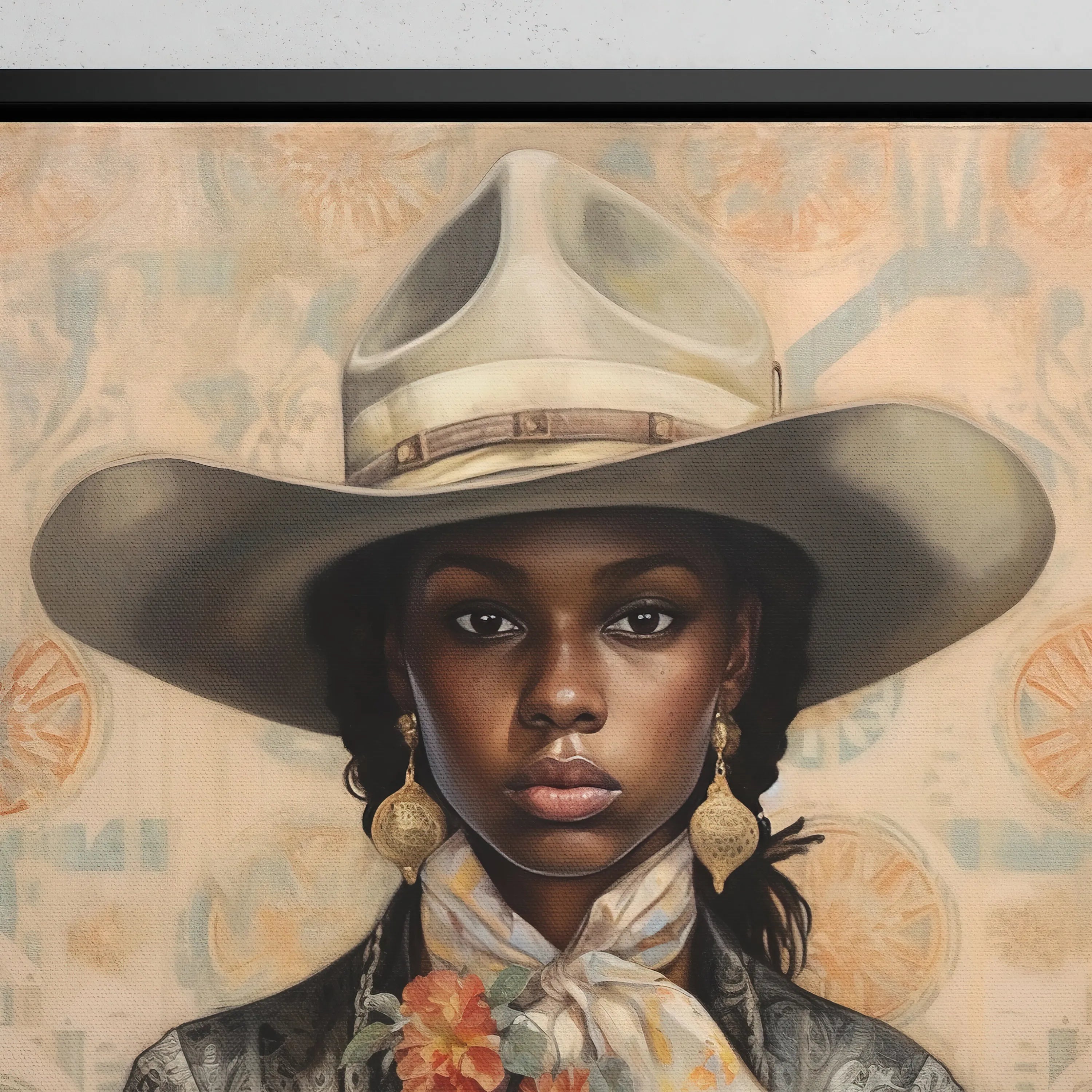 Letitia - Lesbian Black Cowgirl Framed Canvas - Sapphic Art - Posters Prints & Visual Artwork - Aesthetic Art