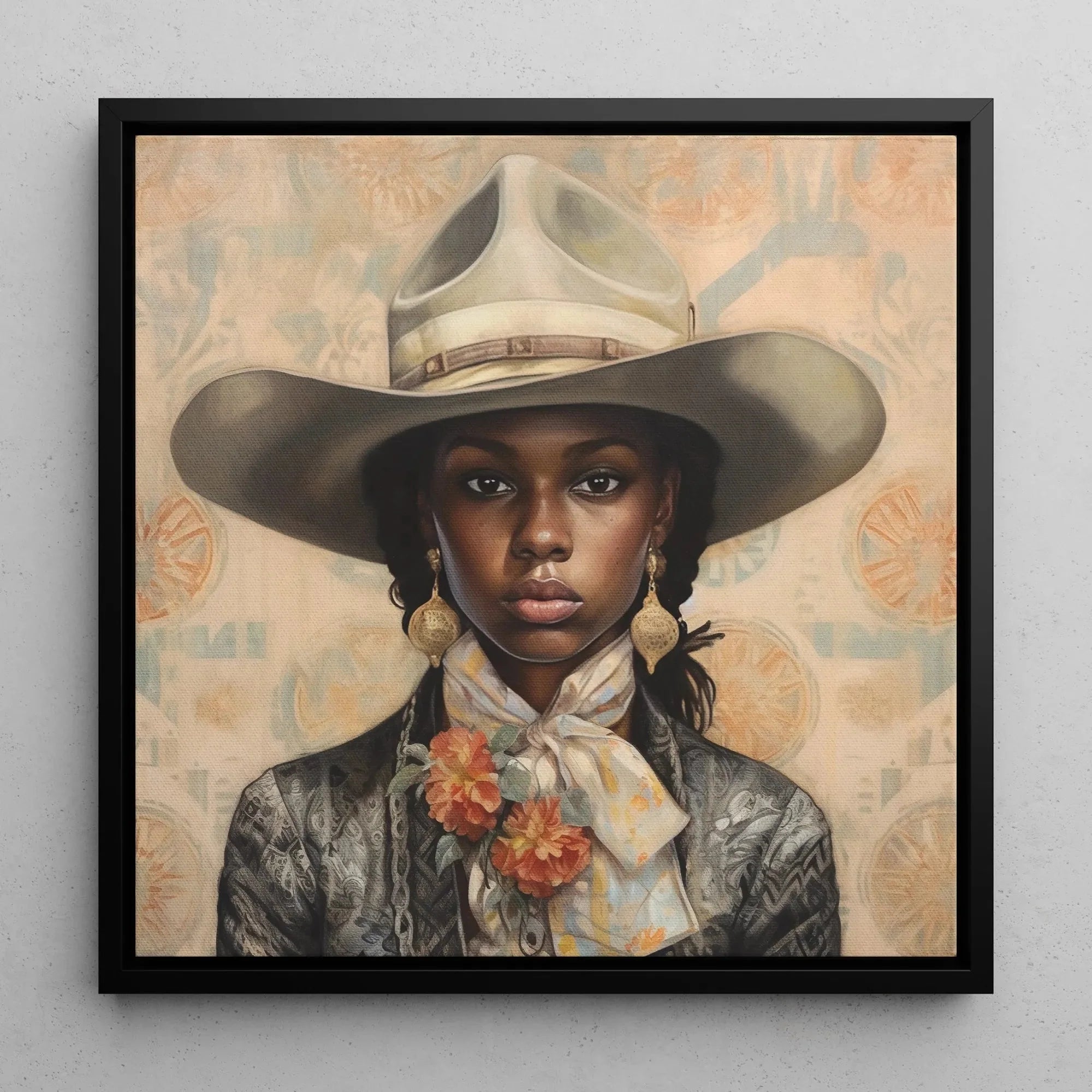 Letitia - Lesbian Black Cowgirl Framed Canvas - Sapphic Art - Posters Prints & Visual Artwork - Aesthetic Art