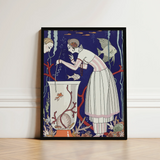 Artistic Framed Poster Woman Elegant White Pink Dress George Barbier’s L’étourdissant, Petit Poisson, Mesmerizing Underwater Realm