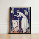 Artistic Framed Poster Stylized Illustration Two Women Underwater George Barbier’s L’étourdissant, Petit Poisson, Mesmerizing Realm