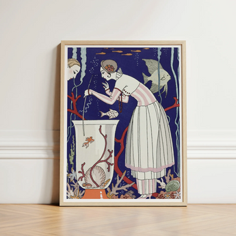 Artistic Framed Print Woman Art Deco Style White George Barbier’s L’étourdissant, Petit Poisson, Mesmerizing Underwater Realm