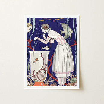L’étourdissant Petit Poisson - George Barbier Art Print / Canvas Artistic Woman White Pink Striped Dress Floral Barbier’s L’étourdissant,