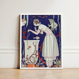 Artistic Framed Poster Stylized Illustration Woman Elegant Light-colored George Barbier’s L’étourdissant, Petit Poisson, Mesmerizing