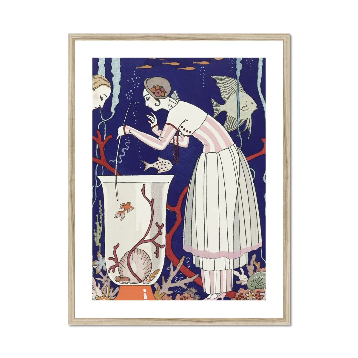 L’étourdissant Petit Poisson - George Barbier Art Print, Art Deco Style Illustration Woman White Dress Fish