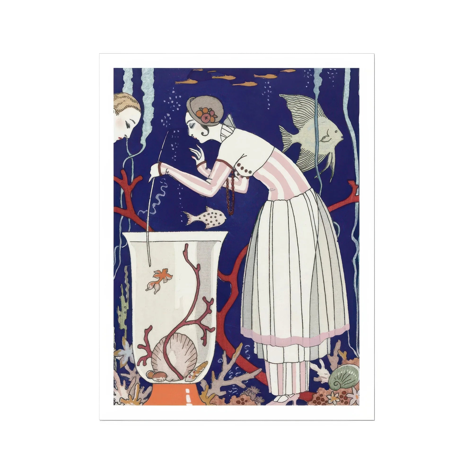 L’étourdissant Petit Poisson - George Barbier Art Print, Woman White Dress Fish Tank