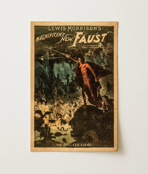 Vintage Theater Poster Lewis Morrison’s Magnificent Faust Dramatic Art Print, Springer Litho, Arrives Mid-thunderclap, Coy