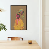 Liberty Neo Baroque Afro Surrealist Fashion Framed Canvas, Framed Portrait Woman Yellow