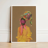 Vibrant Framed Art Print Person Yellow Ruffled Dress Afrofuturist Fashion, Vintage