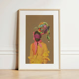 Liberty - Neo-baroque Afrofuturist Fashion Art Print / Canvas Vibrant Framed Art Print Figure Yellow Dress Pink Afrofuturist Fashion Art,