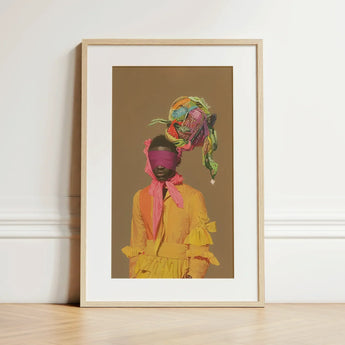 Liberty - Neo-baroque Afrofuturist Fashion Art Print / Canvas Vibrant Framed Art Print Figure Yellow Dress Pink Afrofuturist Fashion Art,