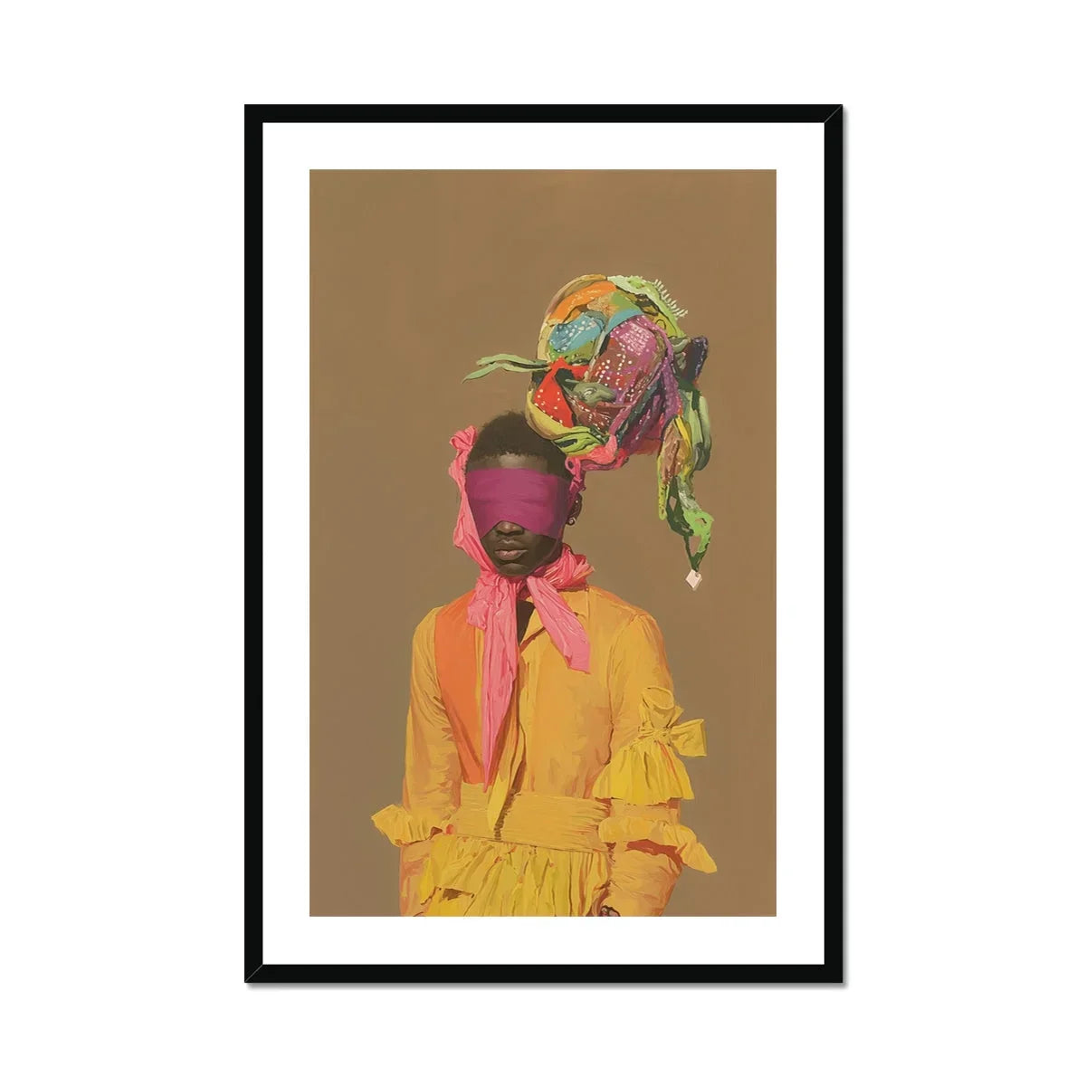Liberty Neo Baroque Afrofuturist Fashion Art Print, Framed Portrait Person Colorful Clothing Headwear