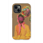 Liberty - Neo-baroque Afrofuturist Fashion Iphone Case, 13 Mini / Matte, Phone Case Person Pink Blindfold Colorful Headpiece
