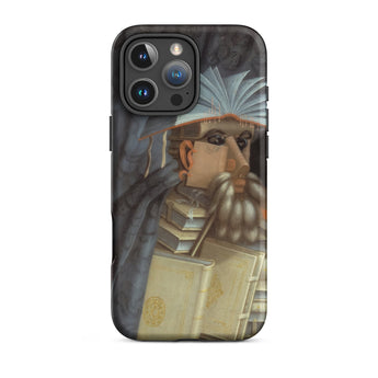 The Librarian - Giuseppe Arcimboldo Iphone Case, 16 Pro Max / Matte, Black Smartphone Case Fantasy Illustration Bearded Gnomish Figure