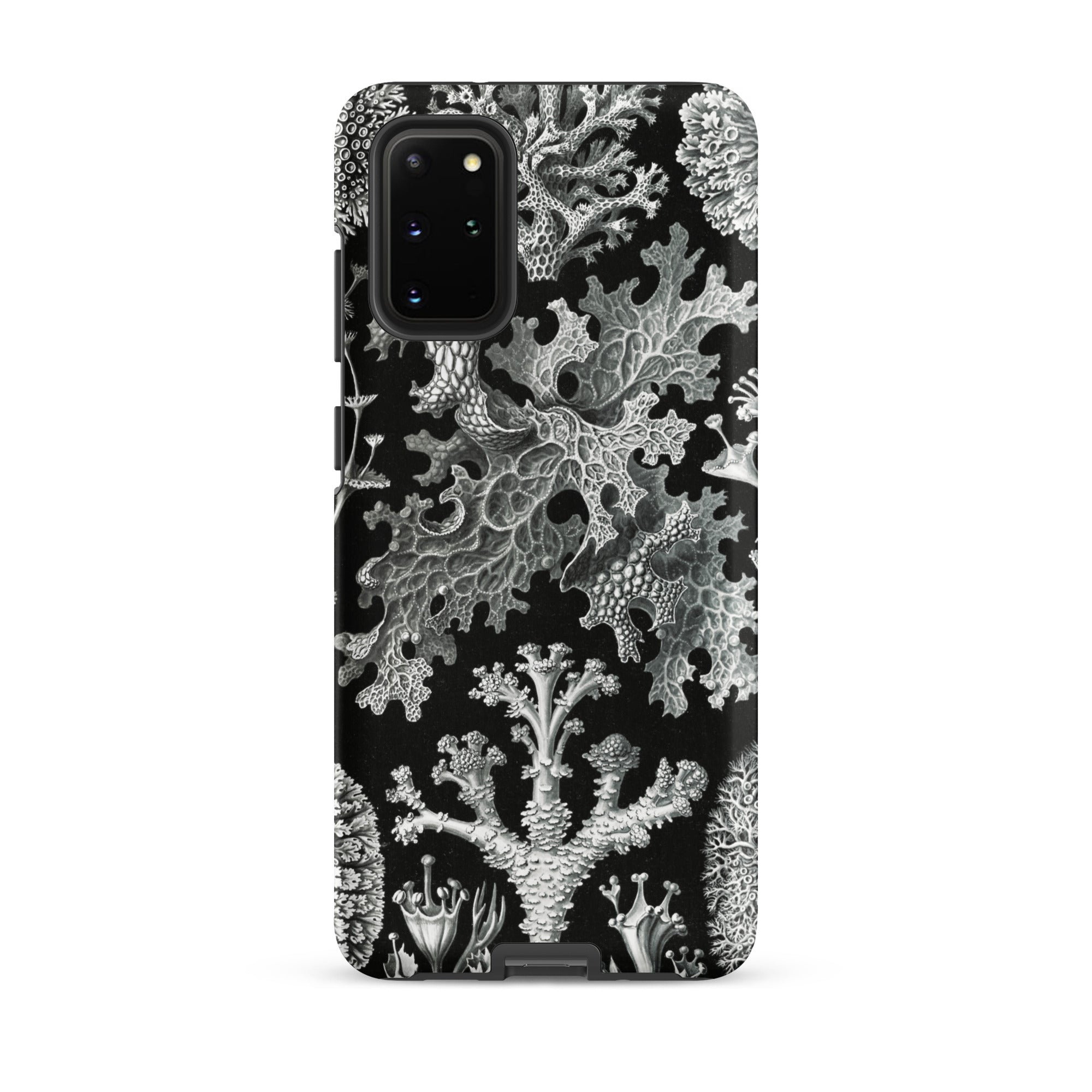 Lichenes Flechten Ernst Haeckel Samsung Case, Galaxy S20 Plus / Matte, Black Smartphone Case White Intricate Botanical Pattern