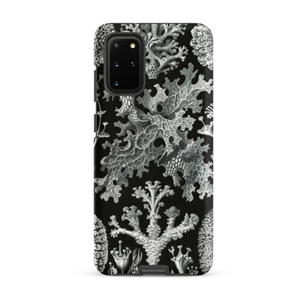 Lichenes Flechten - Ernst Haeckel Samsung Case, Galaxy S20 Plus / Matte, Black Smartphone Case White Intricate Botanical Pattern