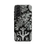 Lichenes Flechten - Ernst Haeckel Samsung Case, Galaxy S21 Fe / Matte, Black Smartphone Case Detailed White Coral Lichen Pattern