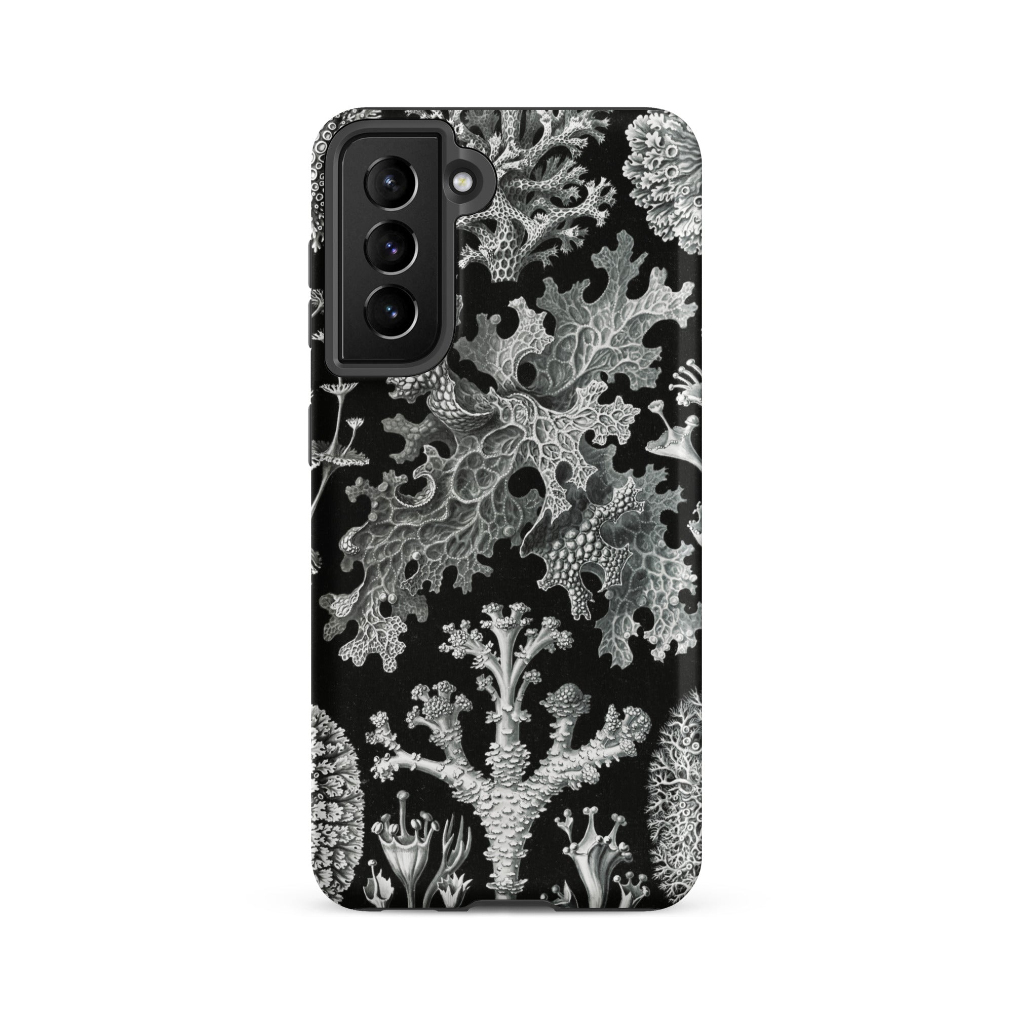 Lichenes Flechten Ernst Haeckel Samsung Case, Galaxy S21 Fe / Matte, Black Smartphone Case Detailed White Coral Lichen Pattern