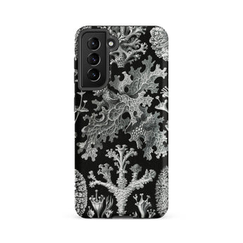 Lichenes Flechten - Ernst Haeckel Samsung Case, Galaxy S21 Fe / Matte, Black Smartphone Case Detailed White Coral Lichen Pattern