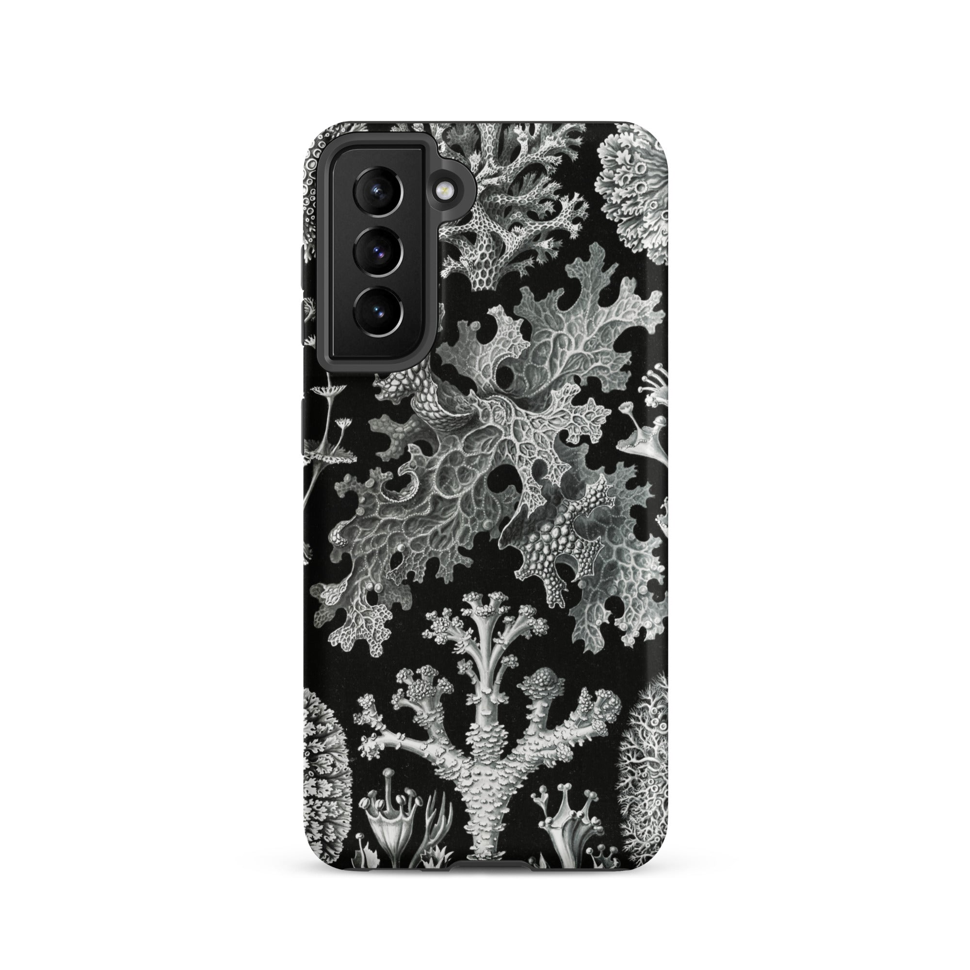 Lichenes Flechten Ernst Haeckel Samsung Case, Galaxy S21 / Matte, Black Smartphone Case Detailed White Botanical Illustration Types