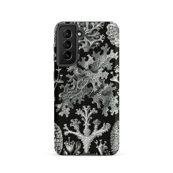 Lichenes Flechten - Ernst Haeckel Samsung Case, Galaxy S21 / Matte, Black Smartphone Case Detailed White Botanical Illustration Types