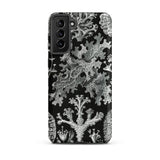 Lichenes Flechten - Ernst Haeckel Samsung Case, Galaxy S21 Plus / Matte, Black Smartphone Case Intricate White Coral Lichen Pattern