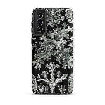 Lichenes Flechten - Ernst Haeckel Samsung Case, Galaxy S21 Plus / Matte, Black Smartphone Case Intricate White Coral Lichen Pattern