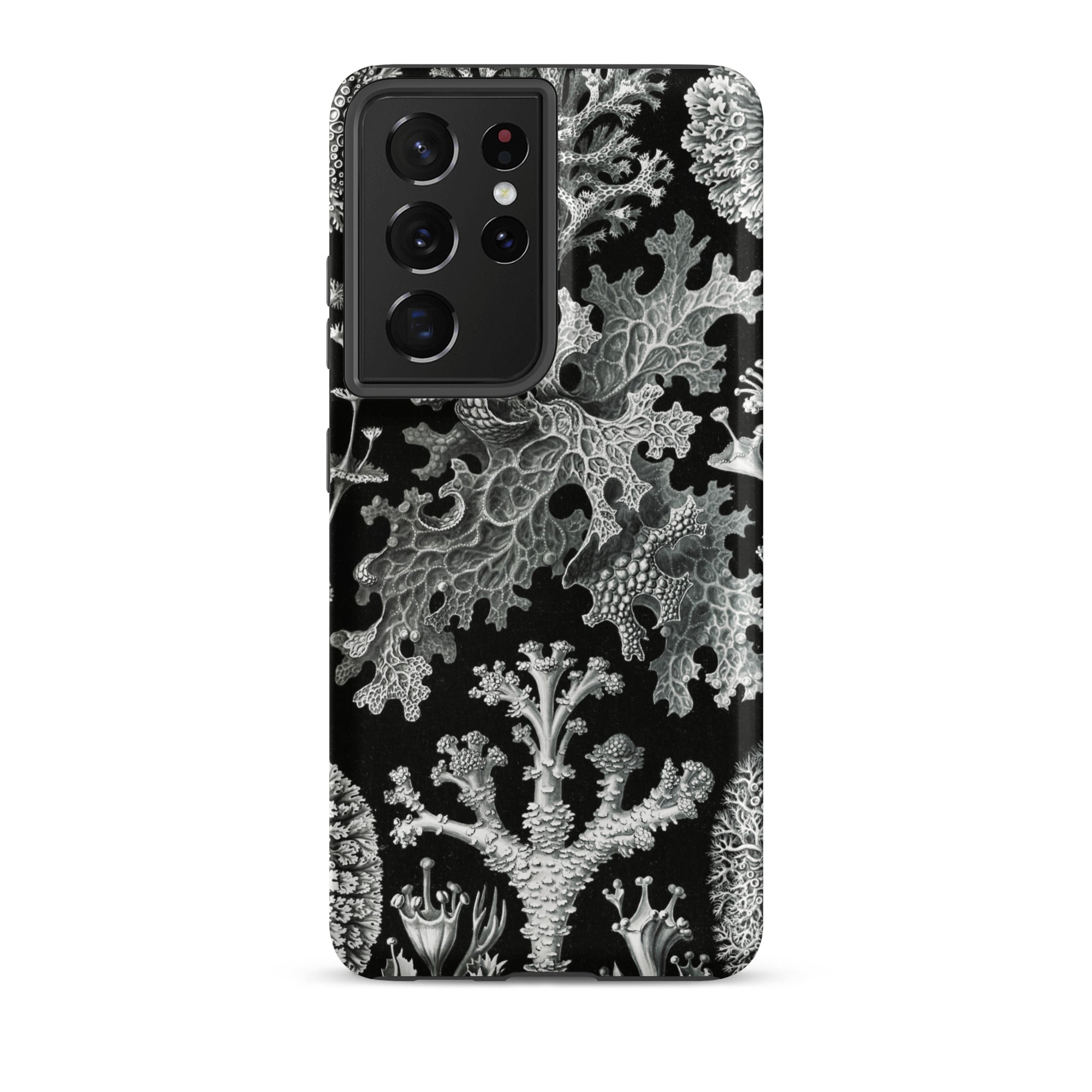 Lichenes Flechten Ernst Haeckel Samsung Case, Galaxy S21 Ultra / Matte, Black Phone Case White Botanical Illustration Design
