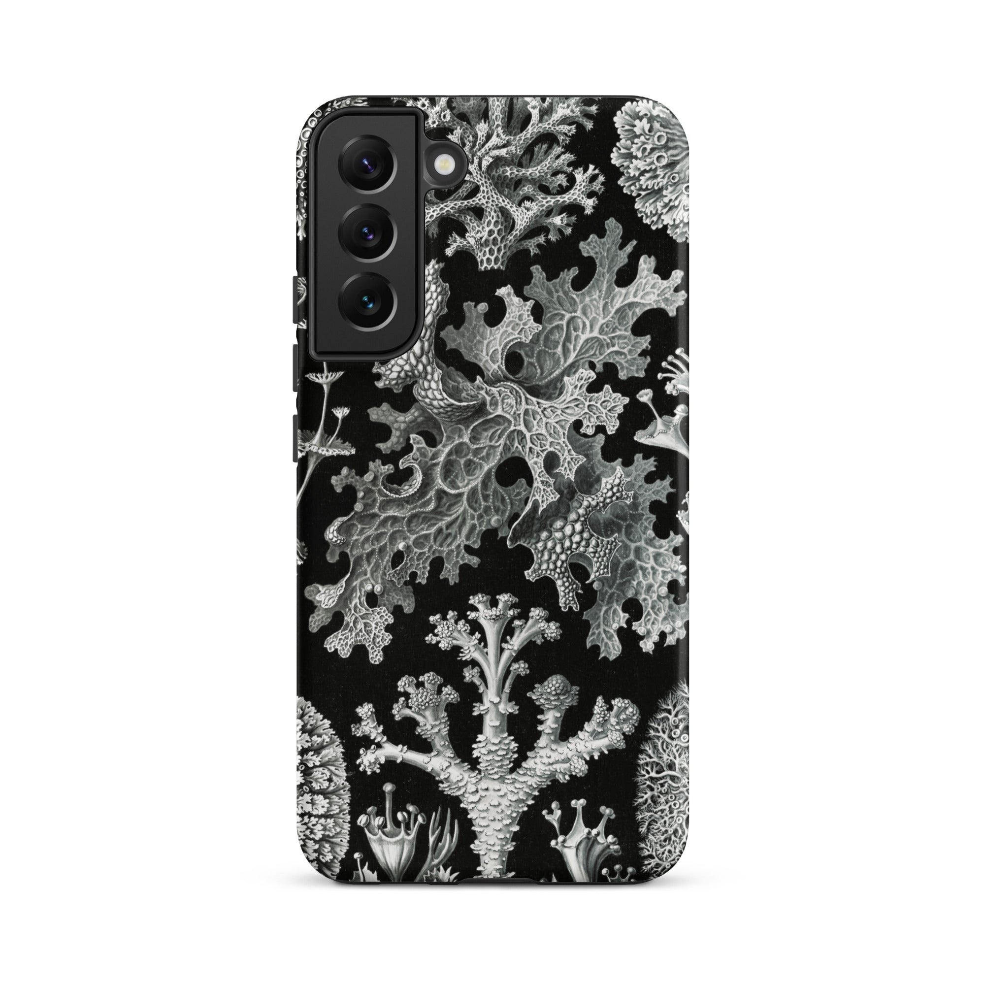 Lichenes Flechten Ernst Haeckel Samsung Case, Galaxy S22 Plus / Matte, Black Phone Case White Coral Plant Pattern