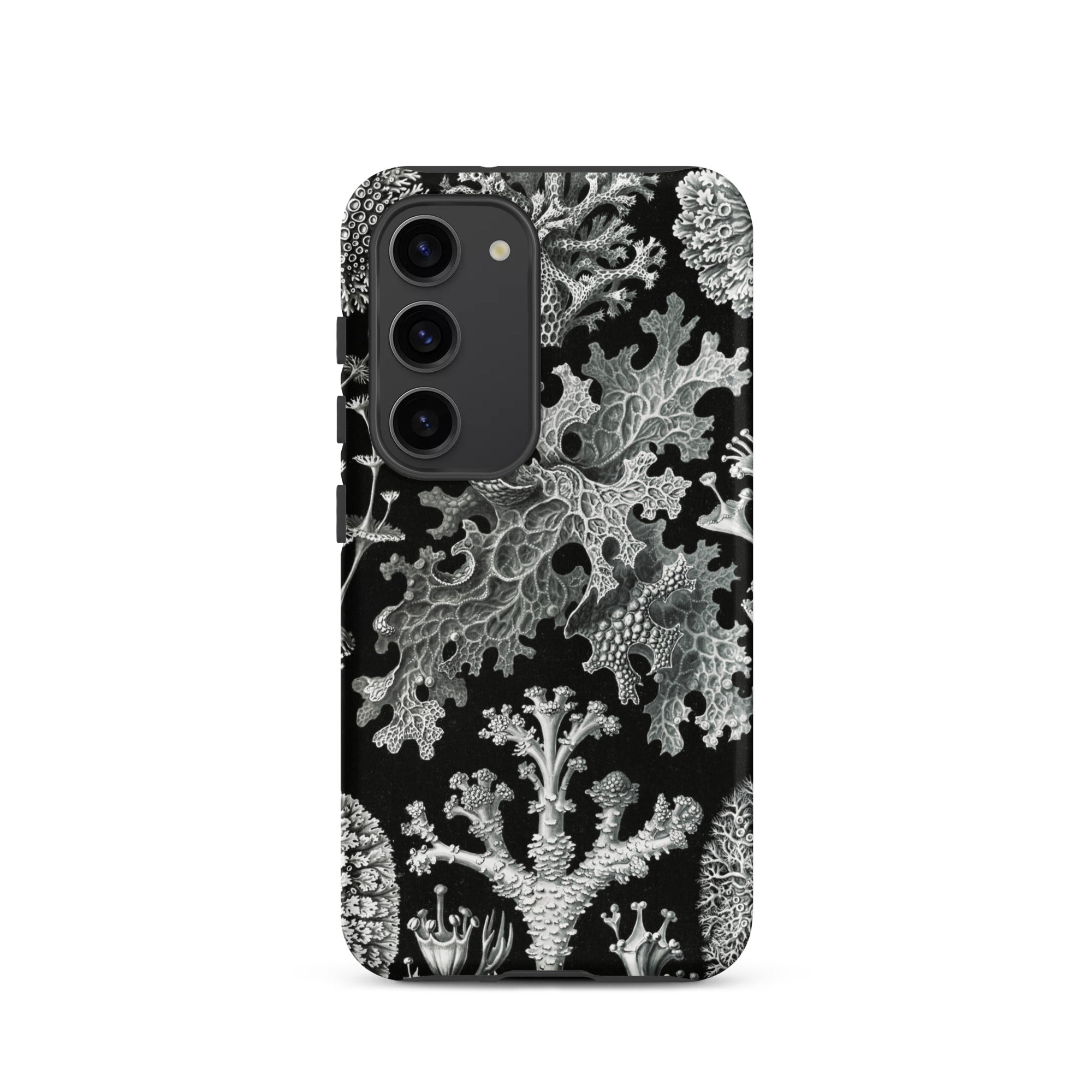 Lichenes Flechten Ernst Haeckel Samsung Case, Galaxy S23 / Matte, Black Smartphone Case Detailed White Grey Botanical Pattern