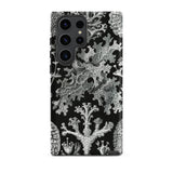 Lichenes Flechten - Ernst Haeckel Samsung Case, Galaxy S23 Ultra / Matte, Black Phone Case White Intricate Coral-like Pattern