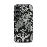 Lichenes Flechten - Ernst Haeckel Samsung Case, Galaxy S24 Plus / Matte, Black Phone Case Intricate White Coral Lichen Pattern