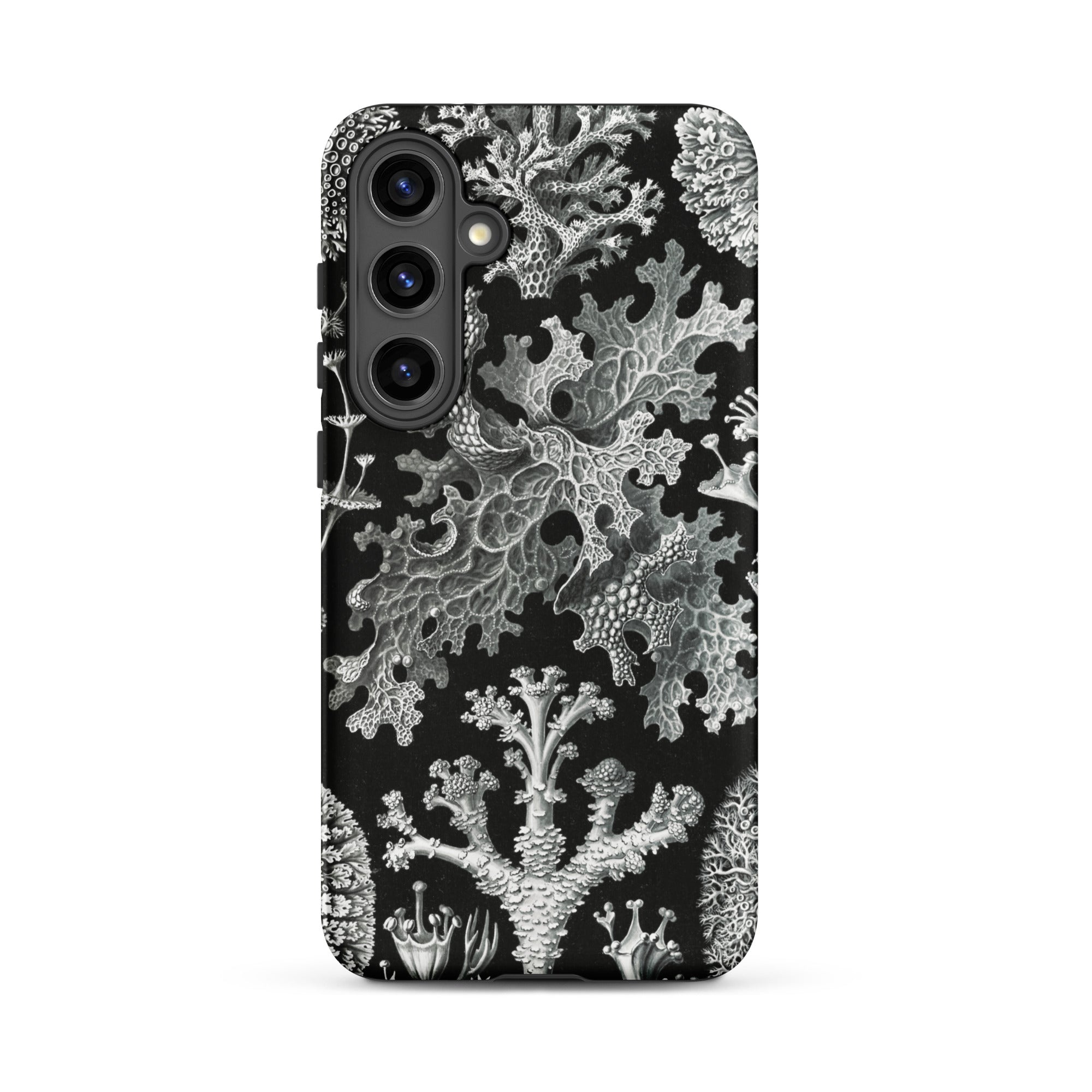 Lichenes Flechten Ernst Haeckel Samsung Case, Galaxy S24 Plus / Matte, Black Phone Case Intricate White Coral Lichen Pattern