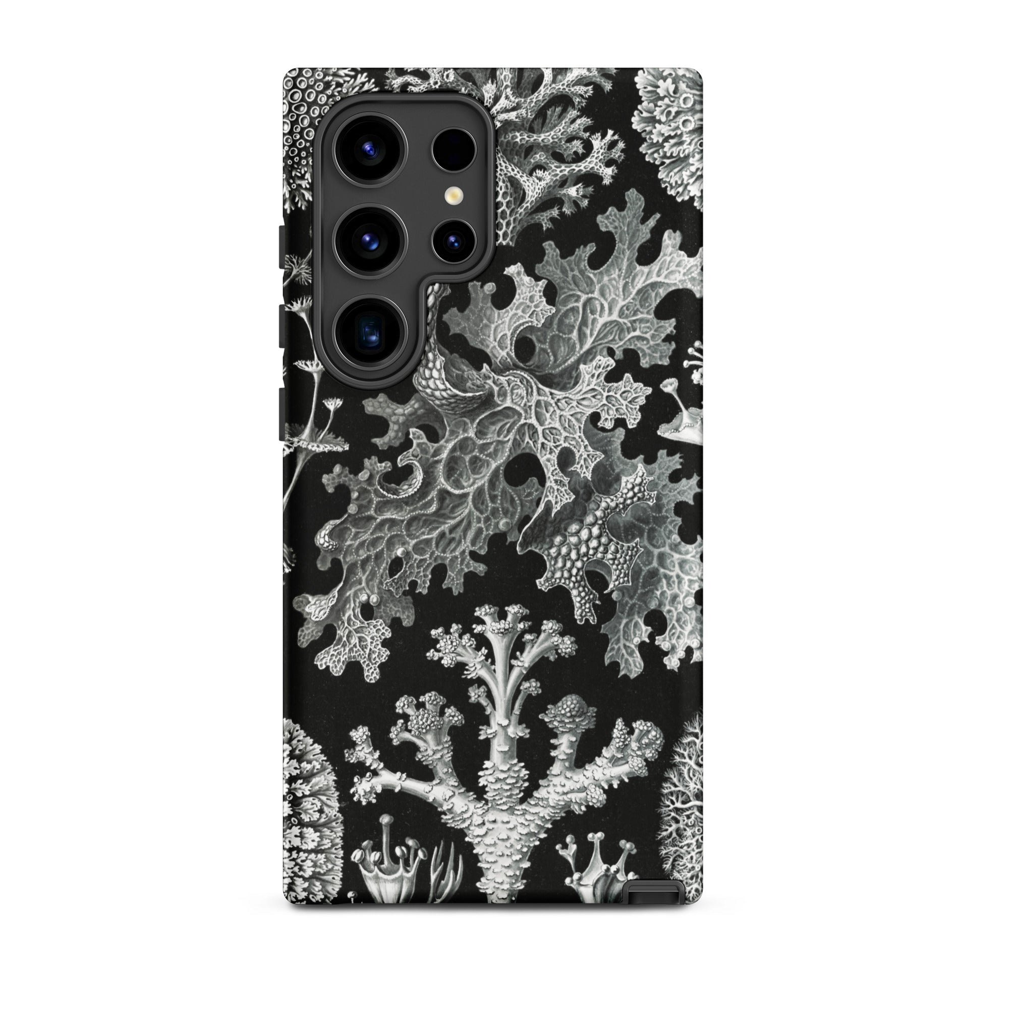 Lichenes Flechten Ernst Haeckel Samsung Case, Galaxy S24 Ultra / Matte, Black Smartphone Case White Intricate Botanical Pattern