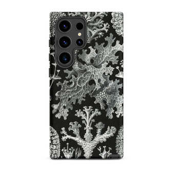Lichenes Flechten - Ernst Haeckel Samsung Case, Galaxy S24 Ultra / Matte, Black Smartphone Case White Intricate Botanical Pattern