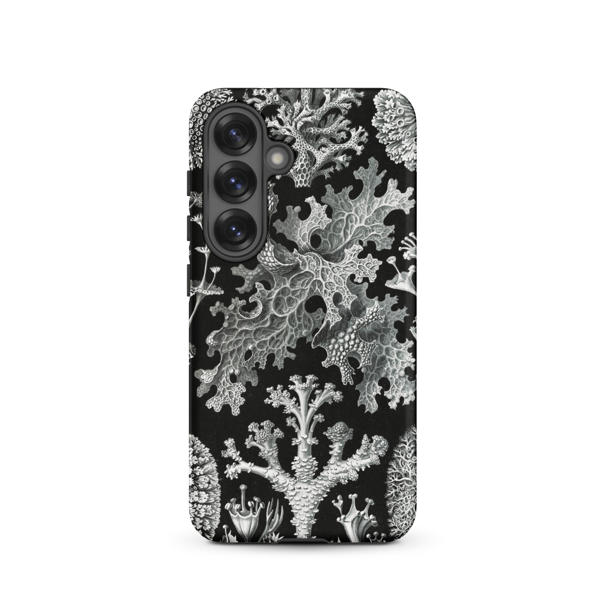 Lichenes Flechten Ernst Haeckel Samsung Case, Galaxy S25 / Matte, Black Phone Case Detailed White Coral Lichen Pattern