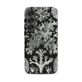 Lichenes Flechten - Ernst Haeckel Samsung Case, Galaxy S25 Plus / Matte, Smartphone Case Black Background White Intricate Coral-like