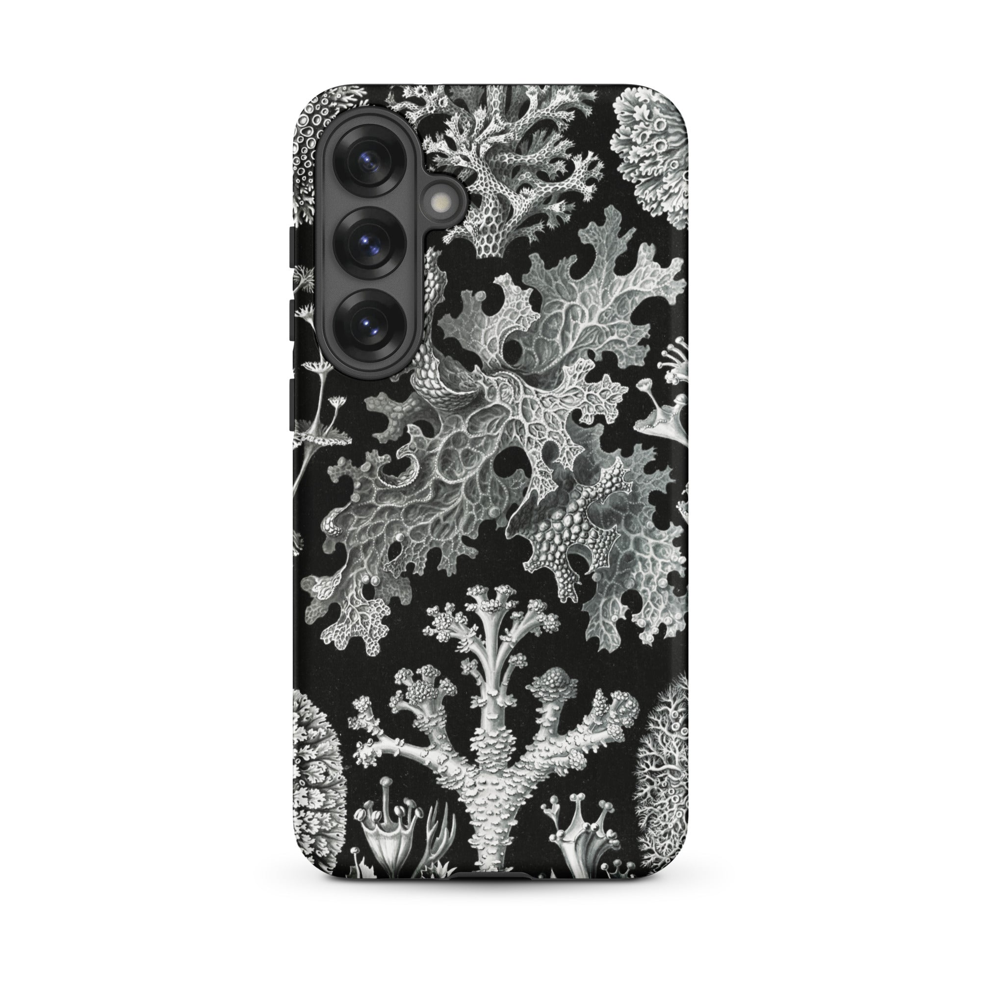 Lichenes Flechten Ernst Haeckel Samsung Case, Galaxy S25 Plus / Matte, Smartphone Case Black Background White Intricate Coral Like Patterns