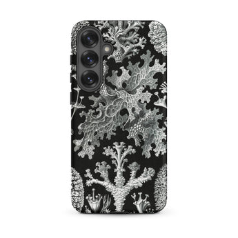 Lichenes Flechten - Ernst Haeckel Samsung Case, Galaxy S25 Plus / Matte, Smartphone Case Black Background White Intricate Coral-like
