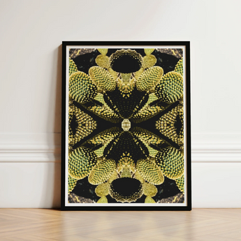 Framed Art Print Symmetrical Kaleidoscopic Design Green Cacti Reign Supreme, Trippy Botanical Succulent, Xeriscape Odyssey