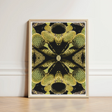 Framed Art Print Symmetrical Kaleidoscopic Design Green Cactus Cacti Reign Supreme, Trippy Botanical Succulent, Xeriscape Odyssey