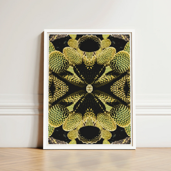 Framed Art Print Symmetrical Kaleidoscopic Design Green Cacti Reign Supreme, Trippy Botanical Succulent, Xeriscape Odyssey