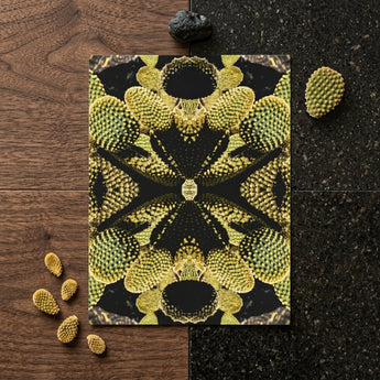 Life on Mars - Trippy Botanical Op Art Print / Canvas Rectangular Card Symmetrical Kaleidoscopic Design Green Yellow Cactus Cacti Reign