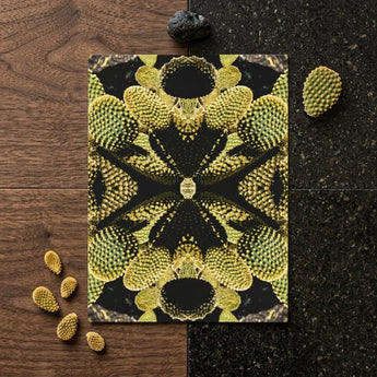 Life on Mars - Trippy Botanical Op Art Print / Canvas Rectangular Card Symmetrical Kaleidoscopic Design Green Yellow Cactus Cacti Reign