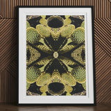 Life on Mars - Trippy Botanical Op Art Print, Framed Artwork Symmetrical Pattern Cactus-like Shapes Yellow Green