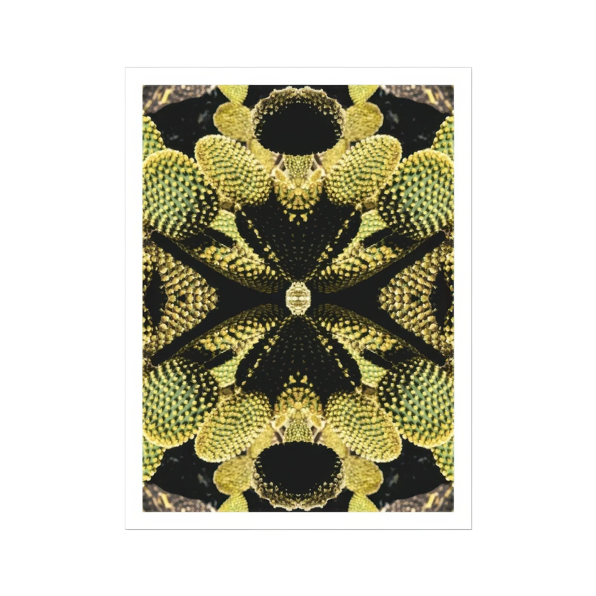 Life on Mars - Trippy Botanical Op Art Print, Kaleidoscopic Pattern Black Yellow Geometric Shapes Arranged Symmetrical