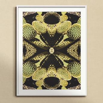 Life on Mars - Trippy Botanical Op Art Print, Symmetrical Kaleidoscopic Pattern Black Metallic Gold Floral Organic