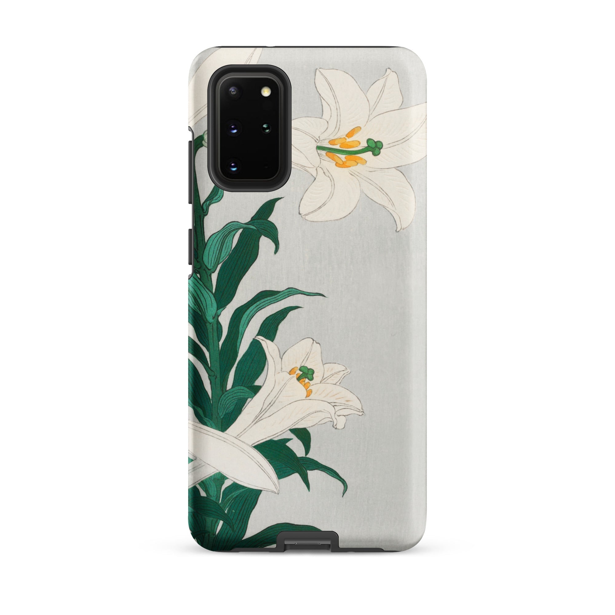 Lilies Ohara Koson Shin Hanga Art Samsung Case, Galaxy S20 Plus / Matte, Smartphone Case White Lily Floral Design Light Gray